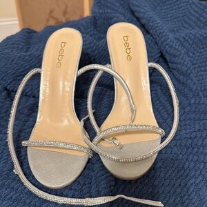 Bebe Silver Rhinestone Strappy Women's Sandals Size 10